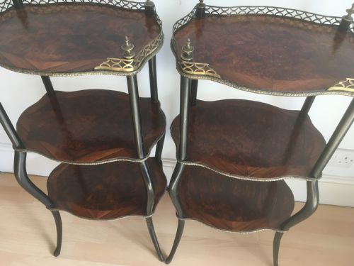 PAIR OF GILT METAL AND INLAID MARQUETRY ETAGERES - ADDITIONAL PHOTO 4