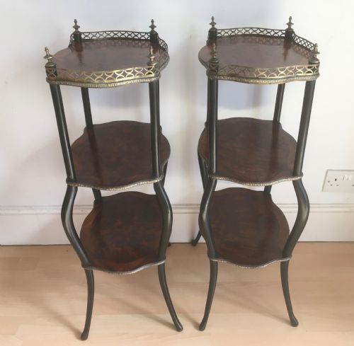 PAIR OF GILT METAL AND INLAID MARQUETRY ETAGERES - ADDITIONAL PHOTO 6