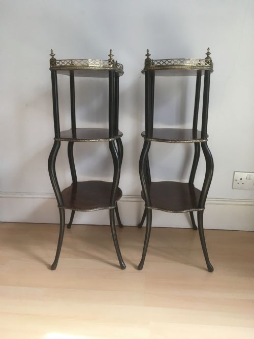 PAIR OF GILT METAL AND INLAID MARQUETRY ETAGERES - ADDITIONAL PHOTO 7