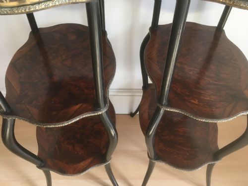 PAIR OF GILT METAL AND INLAID MARQUETRY ETAGERES - ADDITIONAL PHOTO 9