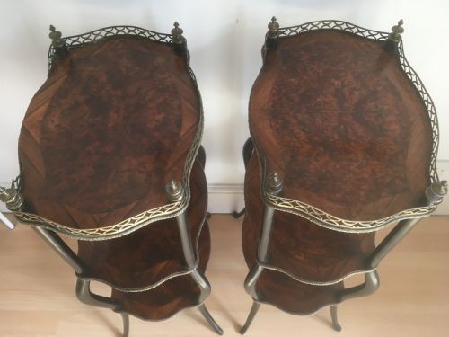 PAIR OF GILT METAL AND INLAID MARQUETRY ETAGERES - ADDITIONAL PHOTO 10