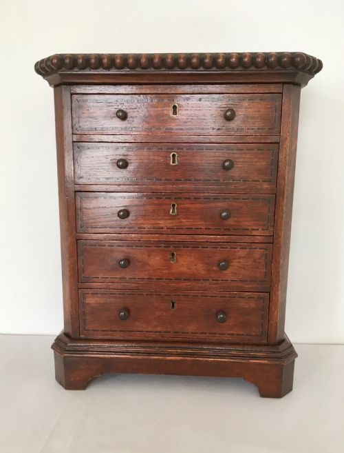 OAK INLAID COLLECTORS CABINET CHEST - ADDITIONAL PHOTO 4