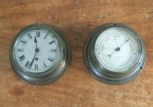 Negretti & Zambra Ships Brass Port Hole Clock and Barometer