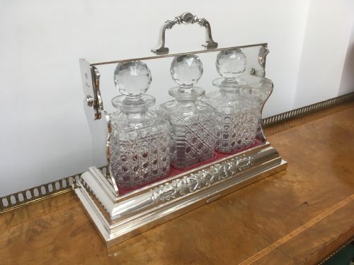 SILVER PLATED THREE DECANTER TANTALUS - ADDITIONAL PHOTO 3