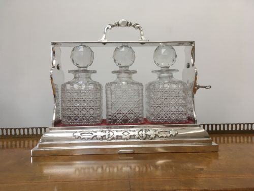 SILVER PLATED THREE DECANTER TANTALUS - ADDITIONAL PHOTO 5