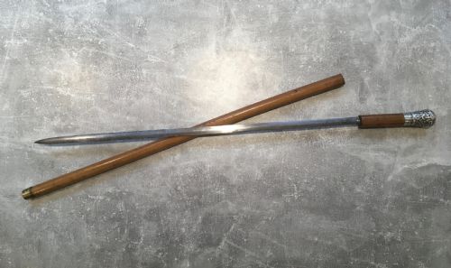 Late 19th Century Malacca Sword Stick with Silver Repousse Handle
