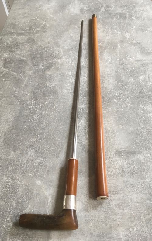 19th Century Malacca Sword Stick with Shaped Horn Handle