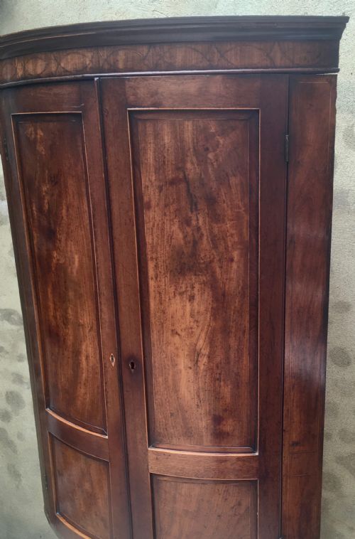 GEORGIAN MAHOGANY BOW FRONTED CORNER CABINET - ADDITIONAL PHOTO 5