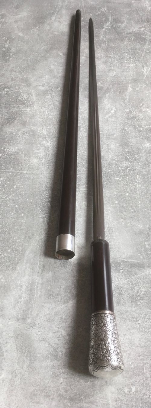Ebony Sword Stick Silver Knop Birmingham 1889