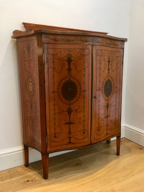 SATINWOOD PAINTED SERPENTINE FRONTED SIDE CABINET - ADDITIONAL PHOTO 1