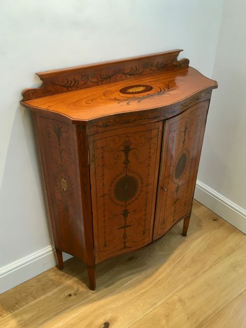 SATINWOOD PAINTED SERPENTINE FRONTED SIDE CABINET - ADDITIONAL PHOTO 2