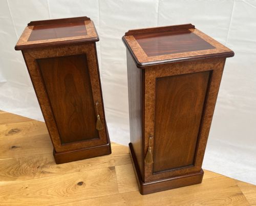Pair of Mahogany & Burr Walnut Bedside Cabinets