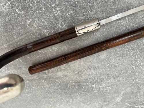 MALACCA SILVER MOUNTED CROOK HANDLED SWORD STICK - ADDITIONAL PHOTO 6