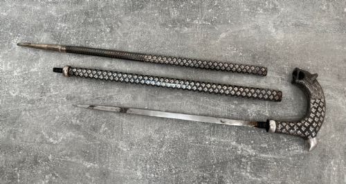 Rare Steel Niello Worked 3 Section Sword Stick