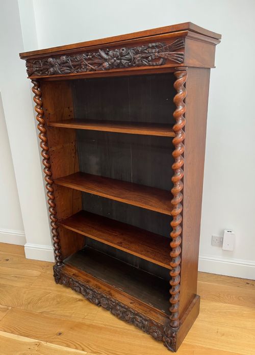 WALNUT BOOKCASE WITH CARVED FRIEZES AND BARLEY TWIST COLUMNS - ADDITIONAL PHOTO 2