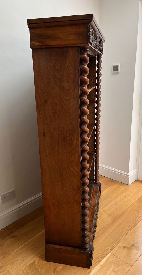 WALNUT BOOKCASE WITH CARVED FRIEZES AND BARLEY TWIST COLUMNS - ADDITIONAL PHOTO 3