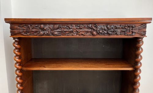 WALNUT BOOKCASE WITH CARVED FRIEZES AND BARLEY TWIST COLUMNS - ADDITIONAL PHOTO 7