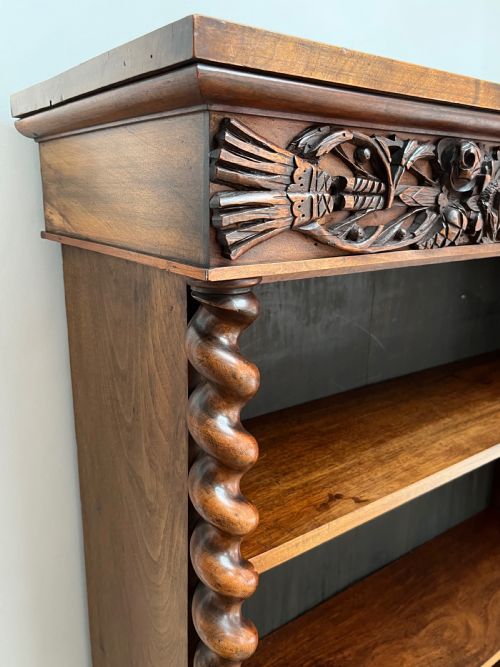 WALNUT BOOKCASE WITH CARVED FRIEZES AND BARLEY TWIST COLUMNS - ADDITIONAL PHOTO 13