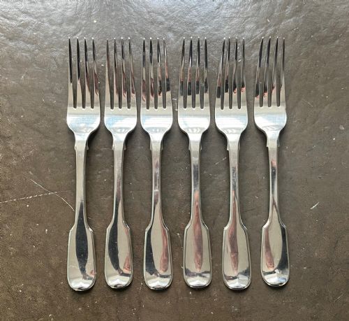 6 Silver Dinner Forks, London 1827.