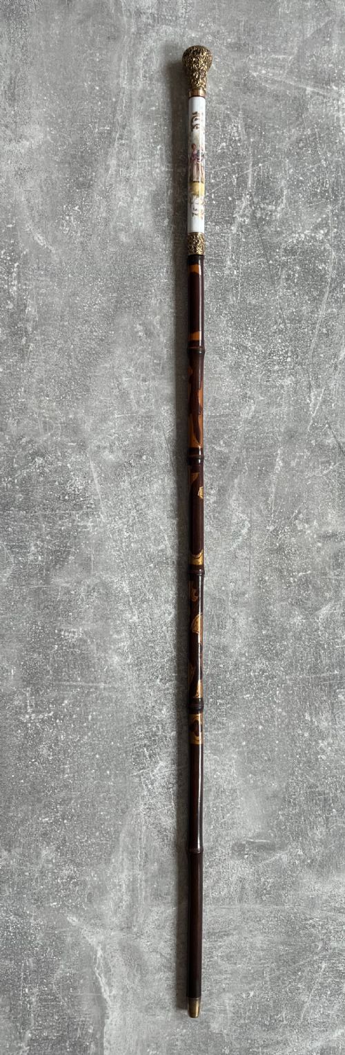 Rare Porcelain Handled Gilt Mounted Bamboo Sword Stick