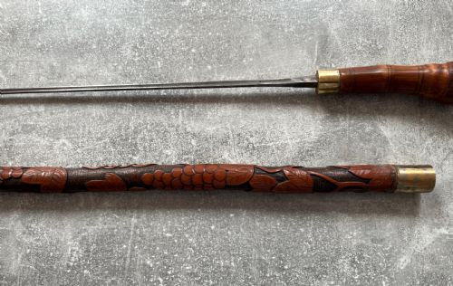 EAST ASIAN BAMBOO CARVED SWORD STICK - ADDITIONAL PHOTO 5