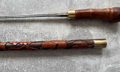 EAST ASIAN BAMBOO CARVED SWORD STICK - ADDITIONAL PHOTO 8