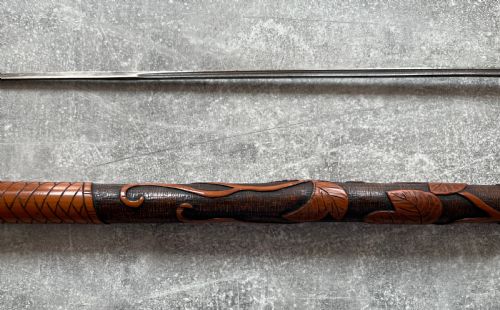 EAST ASIAN BAMBOO CARVED SWORD STICK - ADDITIONAL PHOTO 10