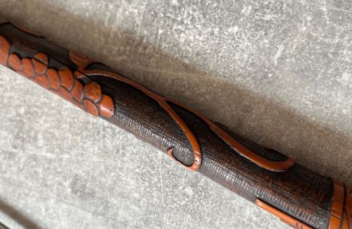 EAST ASIAN BAMBOO CARVED SWORD STICK - ADDITIONAL PHOTO 11