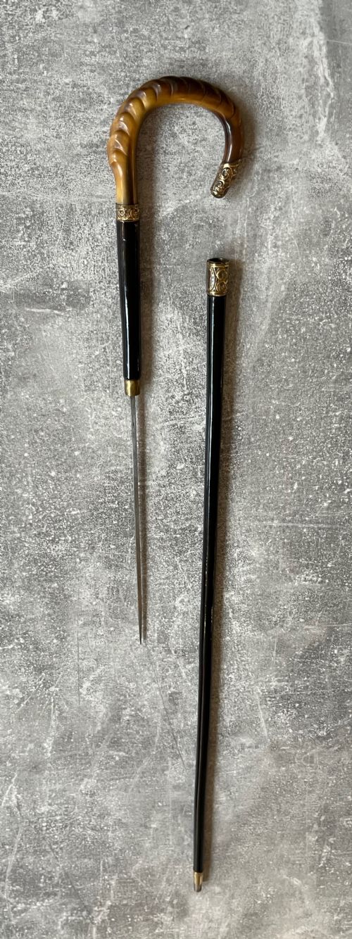 Ebony Sword Stick with Bone Handle and Gilt Mounts