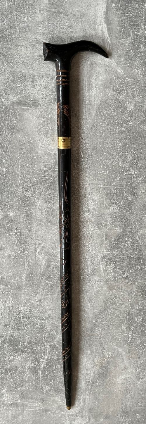fig 1. Early 20th Century Asian Black Lacquered Sword Stick.