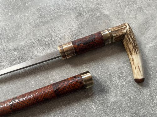 FRENCH SWORD STICK ANTLER HANDLE HAFT COVERED IN SNAKESKIN - ADDITIONAL PHOTO 2