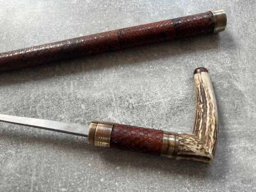 FRENCH SWORD STICK ANTLER HANDLE HAFT COVERED IN SNAKESKIN - ADDITIONAL PHOTO 9