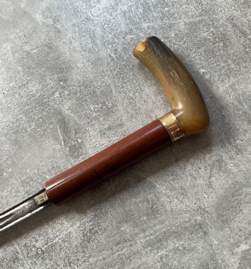 FRENCH SWORD STICK HORN HANDLE GOLD COLOURED COLLAR INITIALS LN - ADDITIONAL PHOTO 8