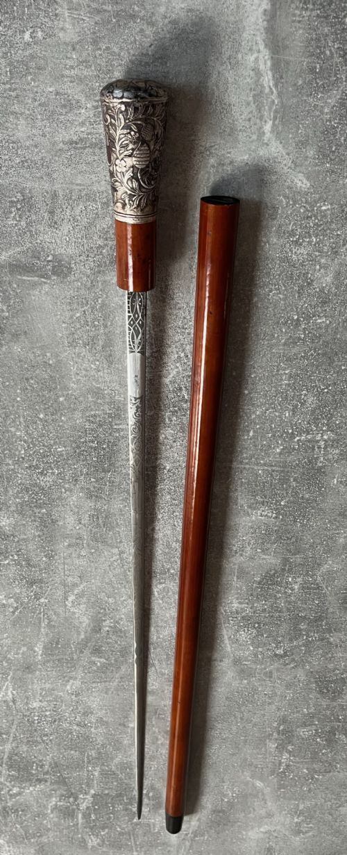 SILVER MOUNTED MALACCA SWORD STICK