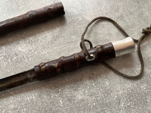 LEATHER COVERED SWORD STICK SILVER KNOP DECORATED BLADE - ADDITIONAL PHOTO 3