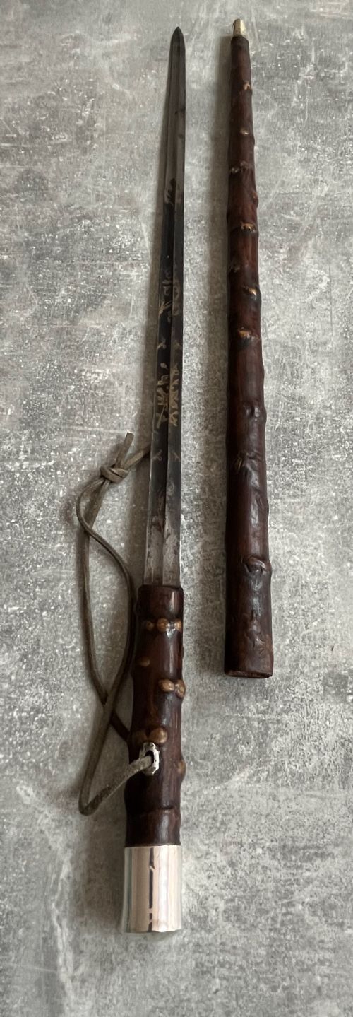 LEATHER COVERED SWORD STICK SILVER KNOP DECORATED BLADE - ADDITIONAL PHOTO 10
