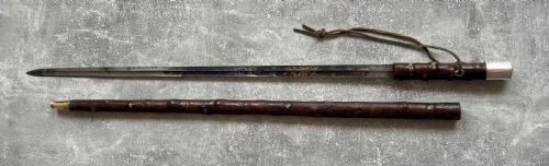 LEATHER COVERED SWORD STICK SILVER KNOP DECORATED BLADE - ADDITIONAL PHOTO 14