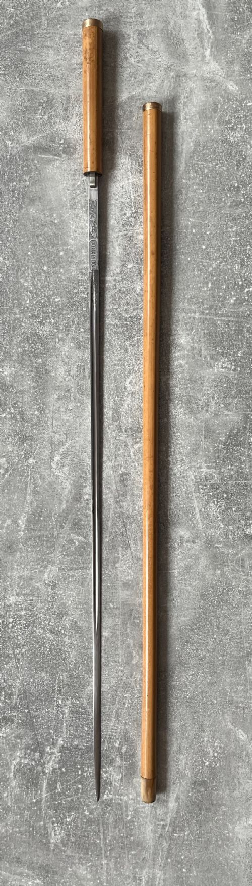 Slim Malacca Sword Stick, Gold Mounts, Toledo Blade