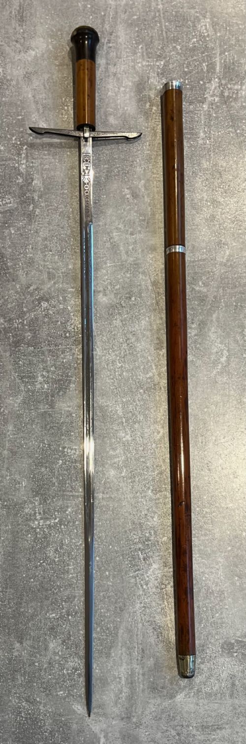 Rare French Malacca Sword Stick with Sprung Quillons and a Toledo Blade