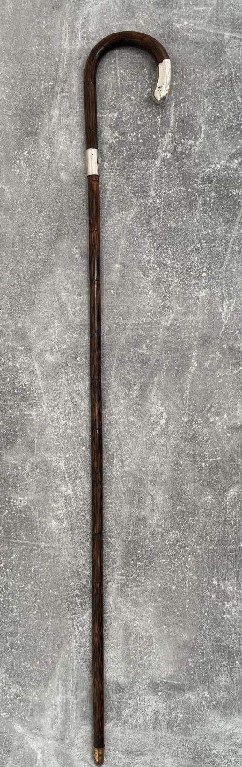 MALACCA SILVER MOUNTED CROOK HANDLED SWORD STICK