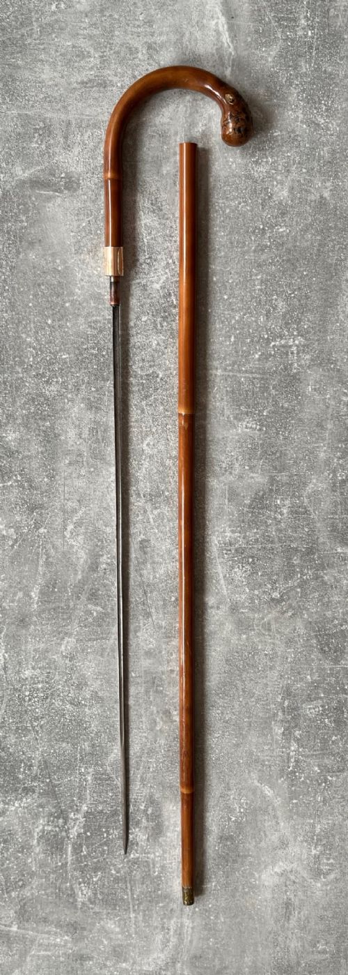 Large Crook Handled Bamboo Sword Stick by Brigg with Gold Collar