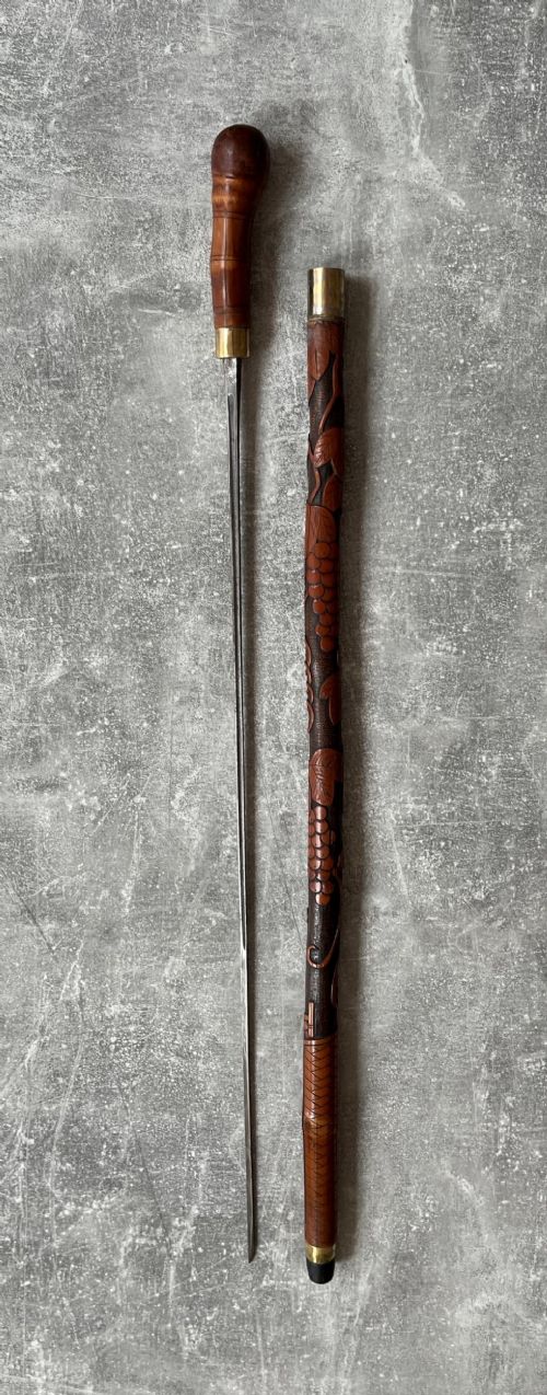 EAST ASIAN BAMBOO CARVED SWORD STICK