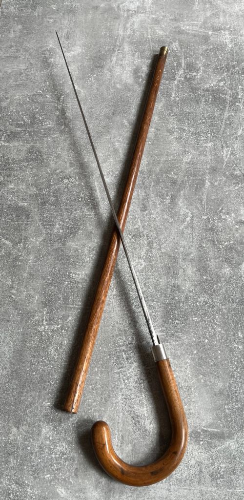 CROOK HANDLED MALACCA SWORD STICK WITH TOLEDO BLADE - ADDITIONAL PHOTO 8