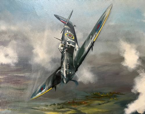 OIL ON CANVAS DIVING SPITFIRE DION PEARS 192985 - ADDITIONAL PHOTO 4