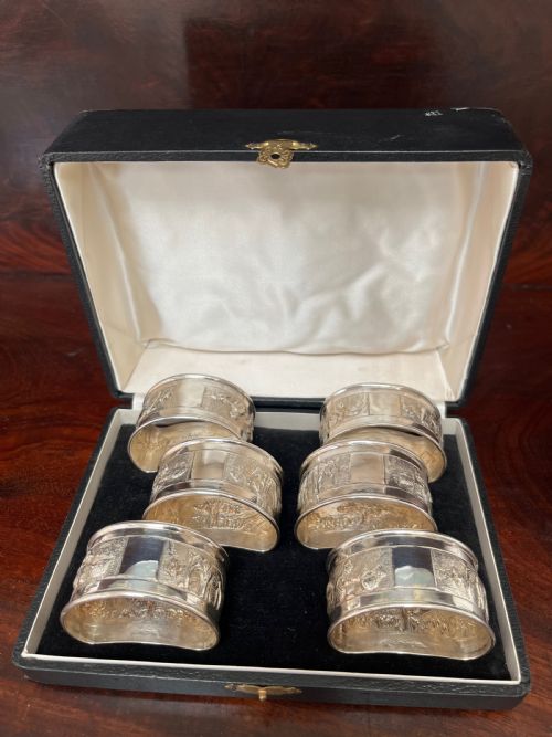 Cased Set of Six Silver Napkin Rings
