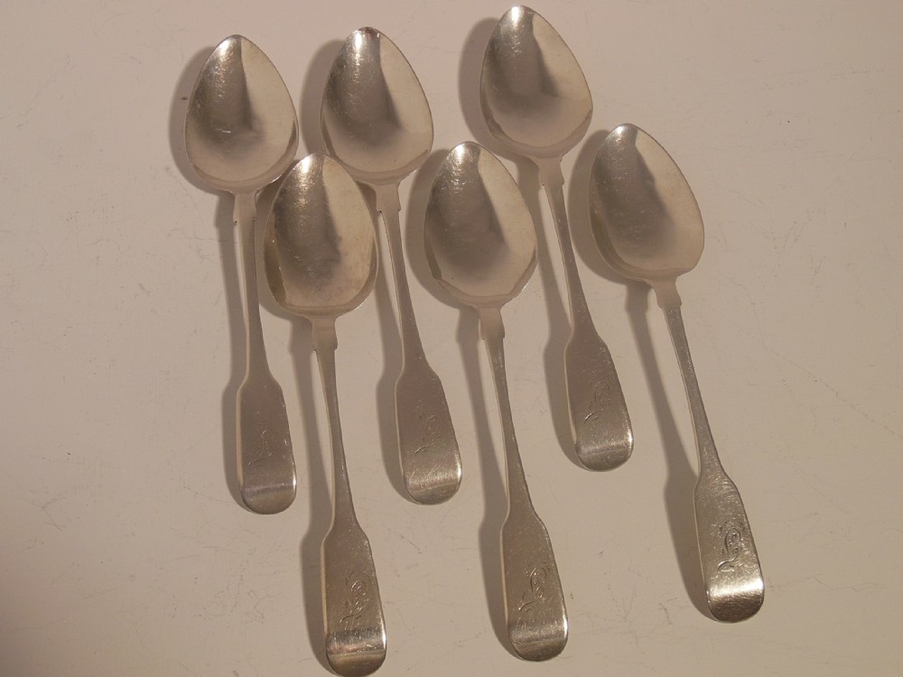 Six Georgian Silver Fruit or Tea Spoons, Dublin