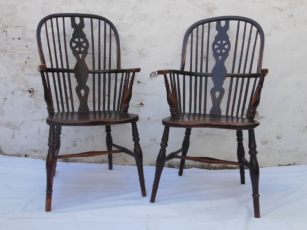 Pair of Elm Windsor Armchairs
