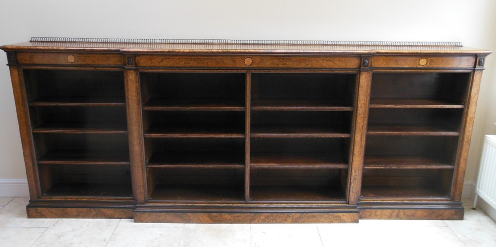 Breakfront Burr Walnut Inlaid Bookcase