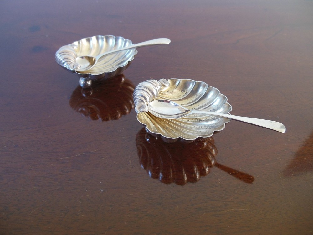 Pair of Small Silver Salts with Spoons