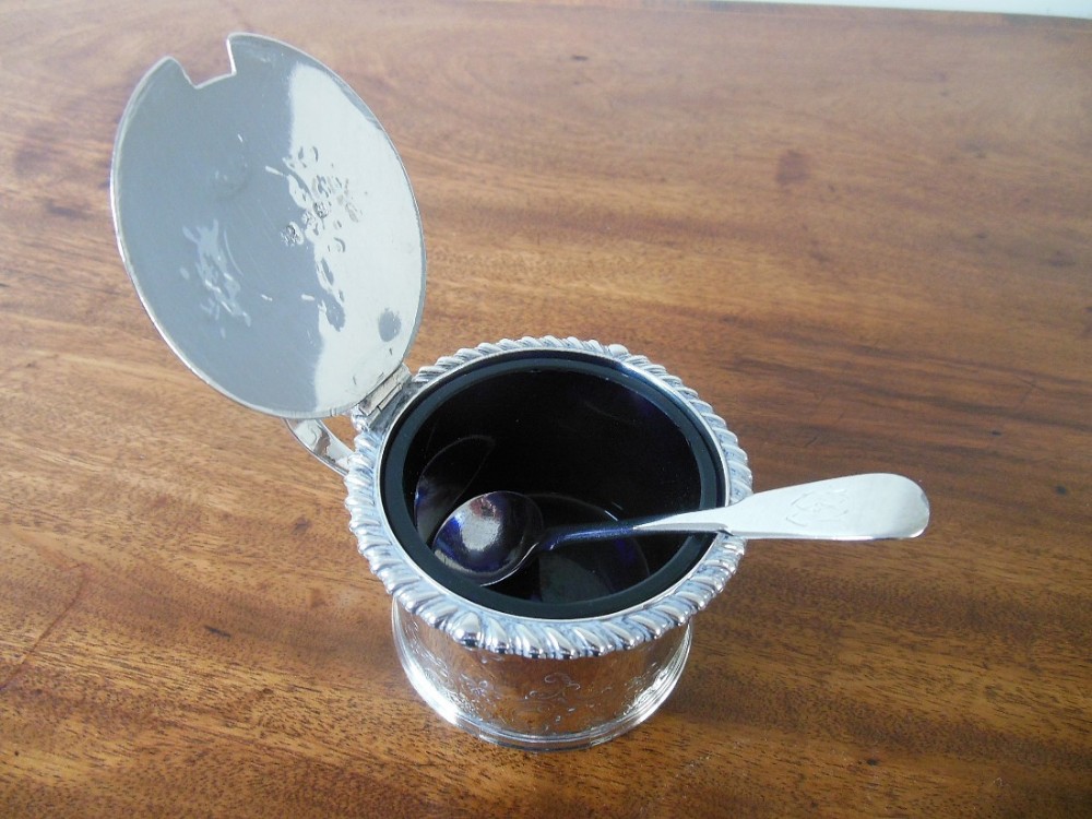 Silver Mustard Pot with Silver Spoon